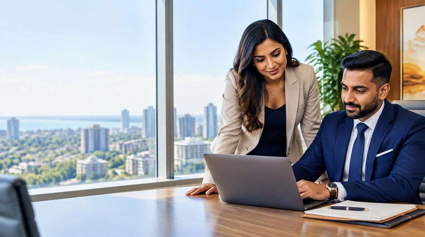 Two mortgage professionals reviewing a file together